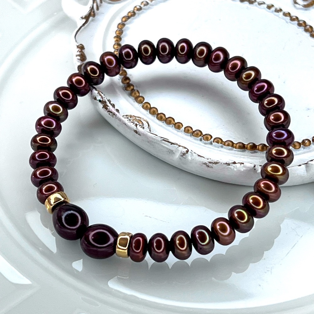 Handmade Freshwater Pearl Copper Brown High Luster Bracelet - Picture 2 of 3